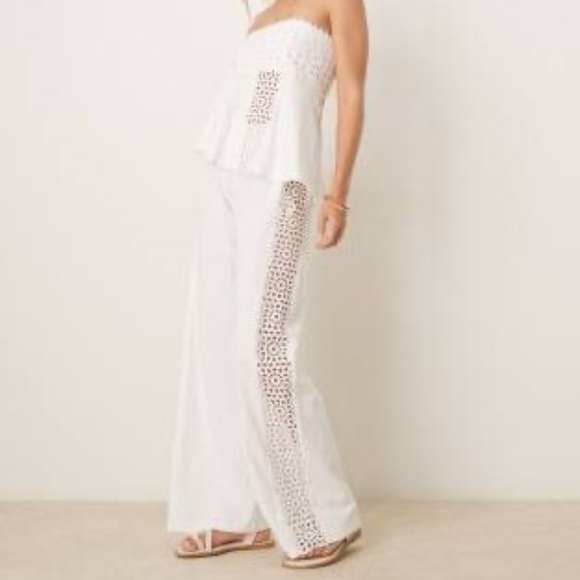 ASOS Pants - ASOS DESIGN wide leg pants with crochet insert in cream - part of a set
